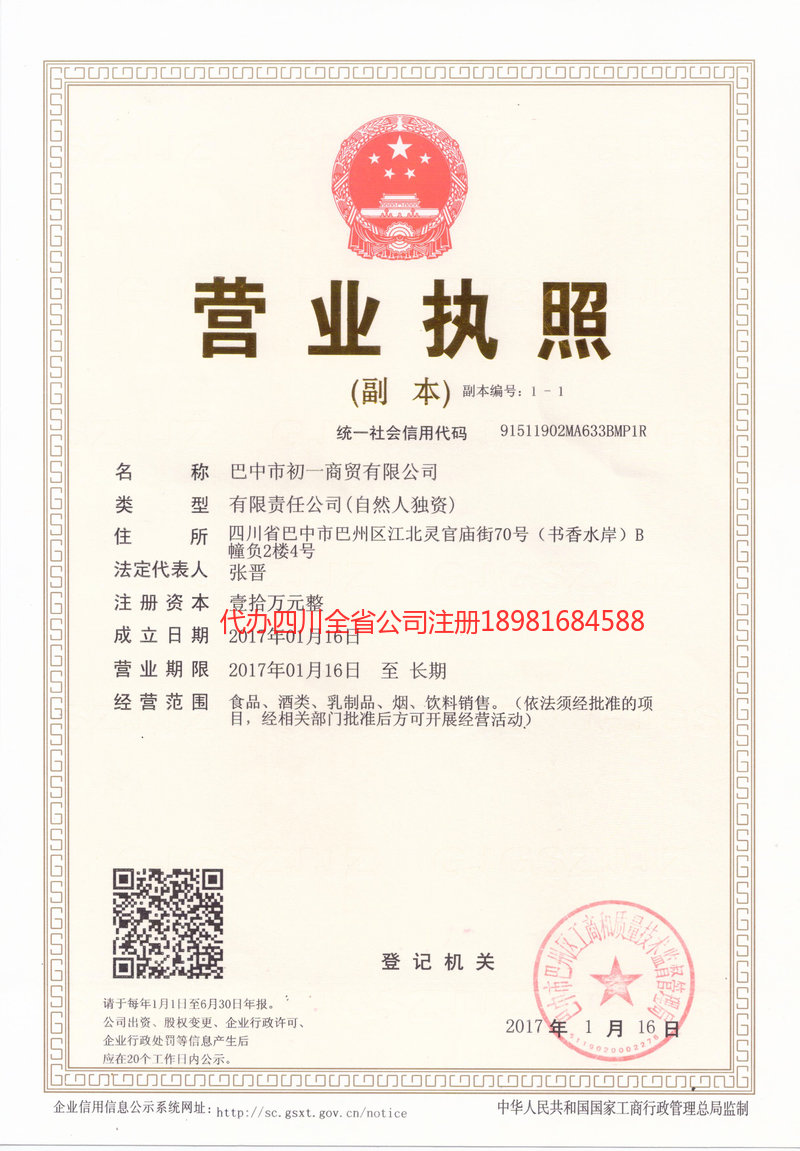 叙永叙永初一商贸有限公司